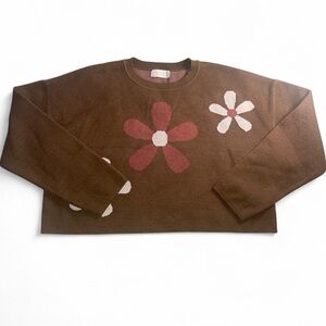 Altar’d state Brown Sweater with Floral Design